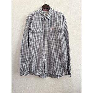 Simms Fishing Shirt White Gray Micro Check Plaid Button Down Mens L